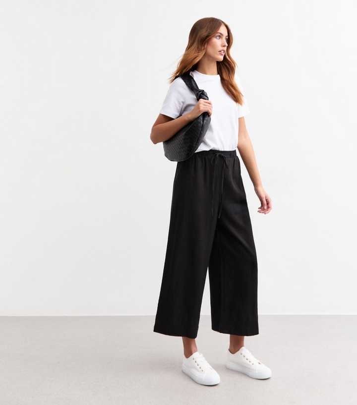 Tall Black Linen Blend Cropped Trousers