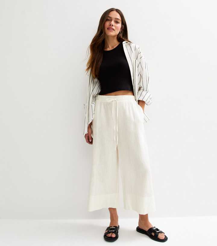 Petite White Linen Blend Cropped Trouser