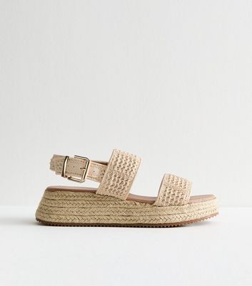 Off White Raffia Look Flatform Sandals