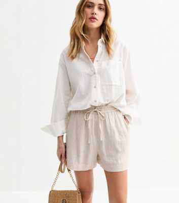 Stone Tie Waist Linen-Blend Shorts