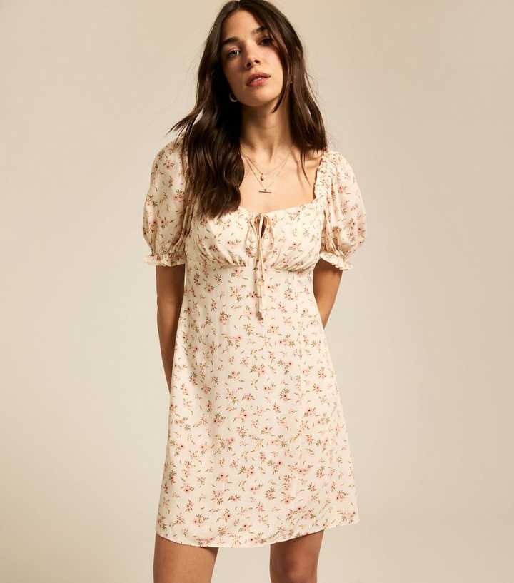 Cream Floral Print Milkmaid Mini Dress