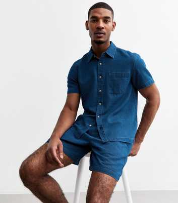 Blue Slim Denim Short Sleeve Shirt