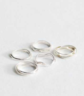 Pack of 5 Silver Tone Crossover Rings