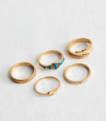 Pack of 5 Gold Tone Feather Rings