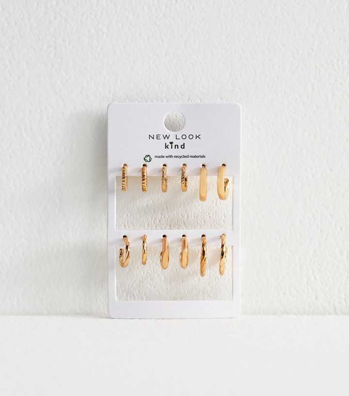 Pack Of 6 Gold Tone Textured Hoops