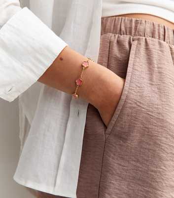 Gold Tone Pink Flower Bracelet
