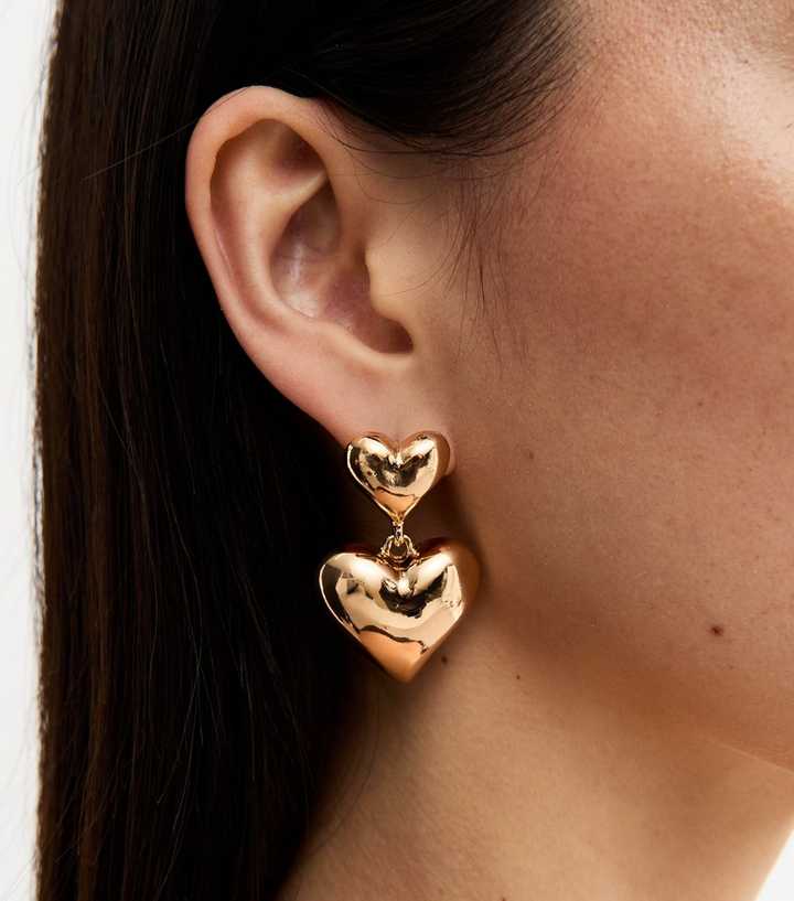 Gold Tone Heart Drop Earrings | New Look