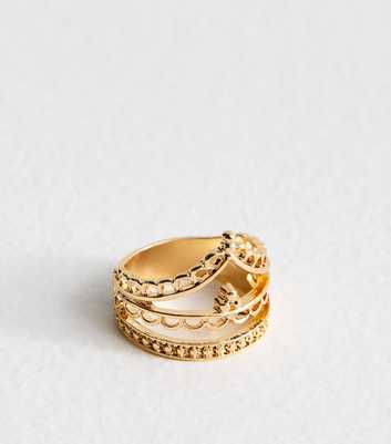 Gold Tone Scallop Edge Crown Ring