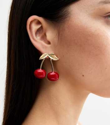 Gold Tone Cherry Earrings