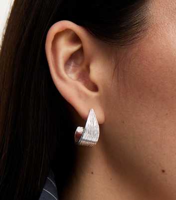 Silver Tone Textured Open Hoop Earrings