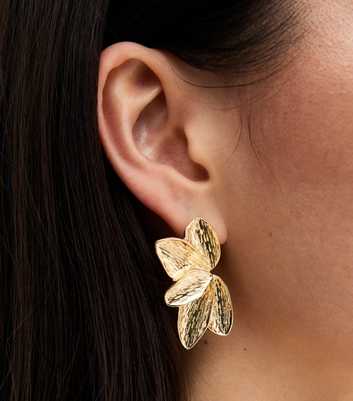 Gold Tone Textured Petal Earrings