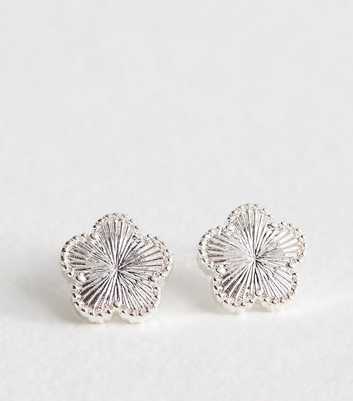 Silver Tone Flower Stud Earrings