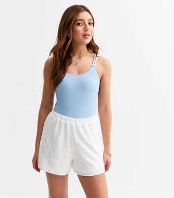 Girls White Broderie Anglaise Shorts