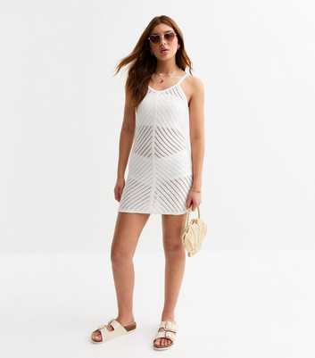 Girls Off White Crochet Open Knit Mini Dress