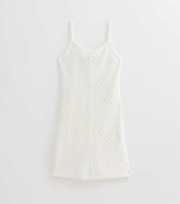 Girls Off White Crochet Open Knit Mini Dress