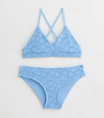 Girls Blue Crochet Triangle Bikini Set