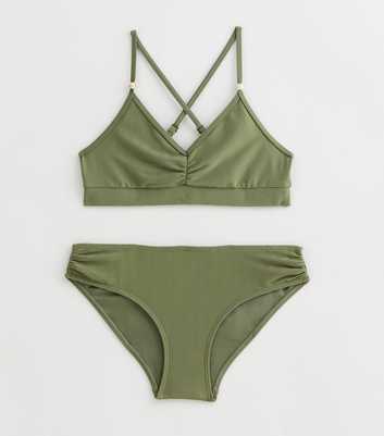 Girls Khaki Wave Ribbed Bikini