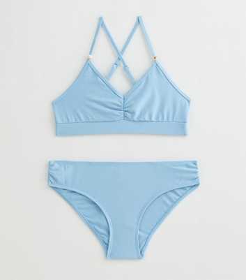 Girls Light Blue Wave Ribbed Bikini