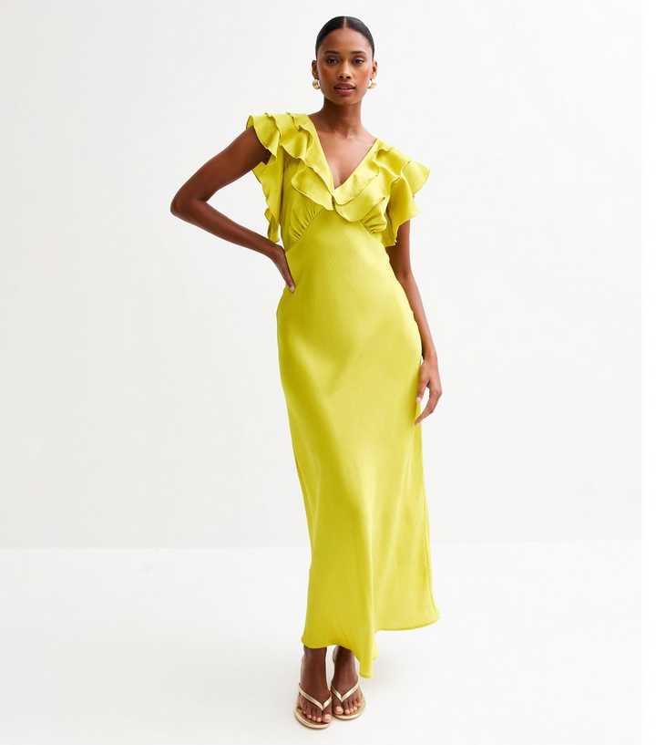 Light Green Satin Ruffled Midi Dress | New Look Light Green Satin Ruffled Midi Dress | New Look