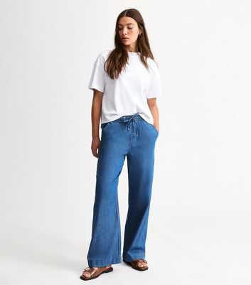 Blue Drawstring Waist Denim Trousers