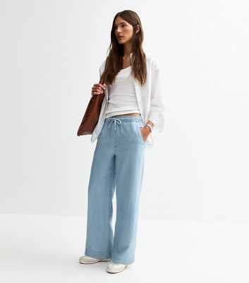 Light Blue Drawstring Waist Denim Trousers
