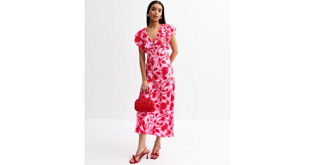 Floral Print Ruffle Slip Midi Dress