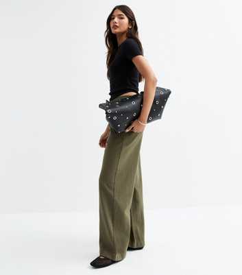 Khaki Twill Wide Leg Trousers