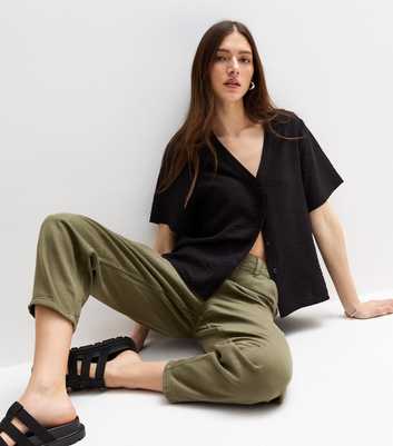 Khaki Twill Barrel Leg Cargo Trousers