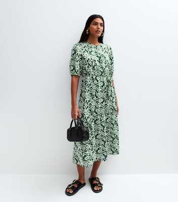 Blue Vanilla Green Printed Tie Waist Midi Dress