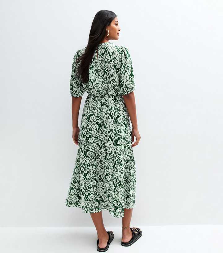 Blue Vanilla Green Printed Tie Waist Midi Dress