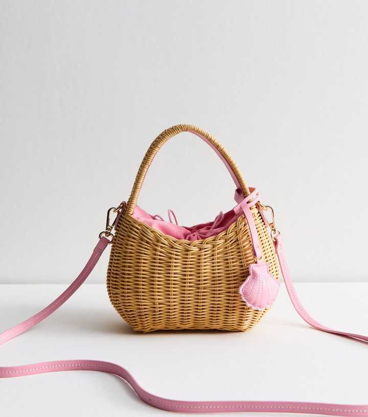 Brown Wicker Basket Shoulder Bag