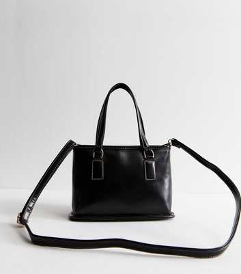 Black Contrast Stitching Faux Leather Mini Tote Bag