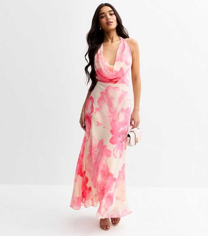 white floral print halterneck chiffon midi dress Anabelle Halter Neck Midi Dress