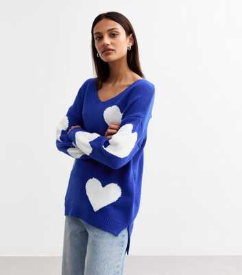 Gini London Blue Heart Step Hem Jumper