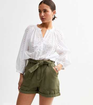 Dark Khaki Belted Twill Shorts