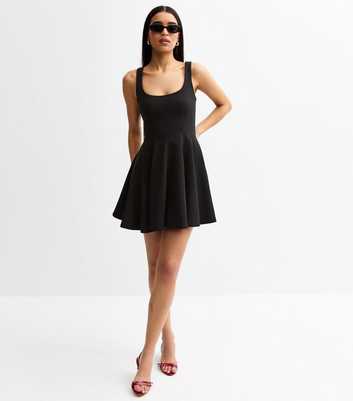 Black Square Neck Flared Mini Dress