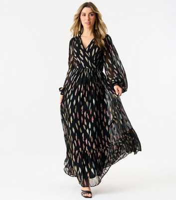 Gini London Black Metallic Print Full Sleeve Maxi Dress