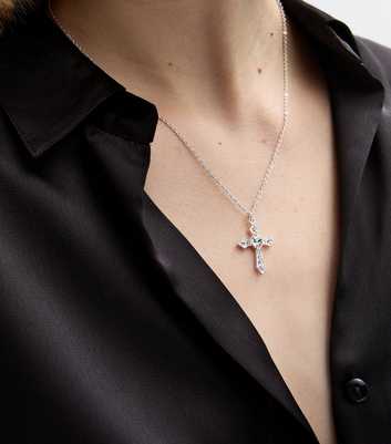 Silver Tone Diamanté Cross Necklace