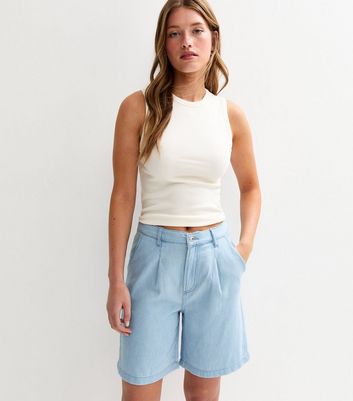 Light Blue Knee Length Soft Denim Shorts New Look