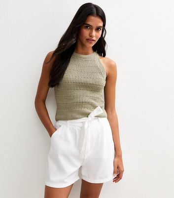 White Belted Twill Shorts | New Look
