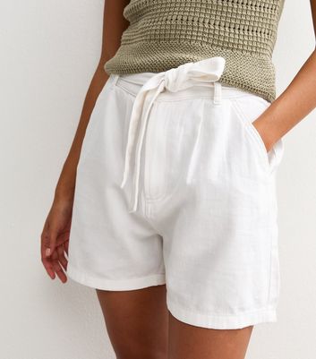 White Belted Twill Shorts | New Look