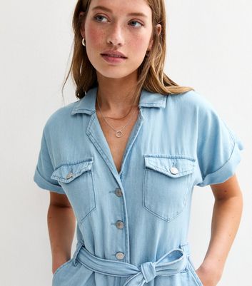 Light Blue Soft Denim Playsuit New Look