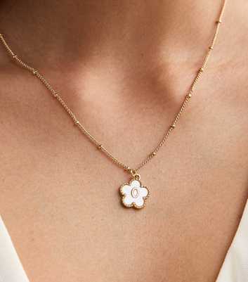 18ct Gold Plated Initial O Flower Necklace