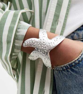 Silver Tone Starfish Textured Oversized Cuff