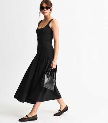 Black Square Neck Midi Dress