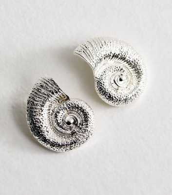 Silver Tone Shell Charm Stud Earrings