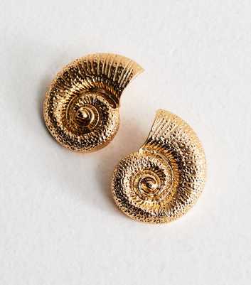 Gold Tone Shell Charm Stud Earrings