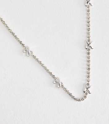 Silver Tone Diamanté Cross Charm Tennis Necklace