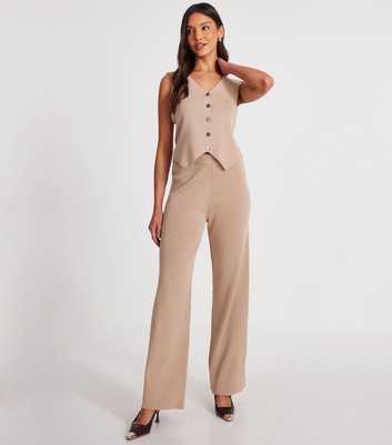 QUIZ Stone Knit Wide Leg Trousers