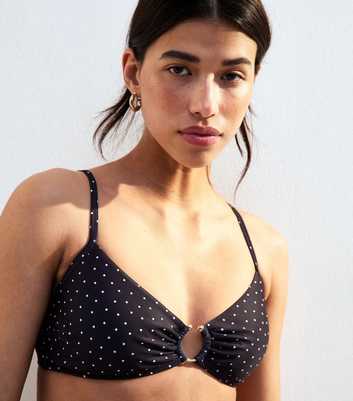 Black Spotted Ring Detail Bikini Bottoms